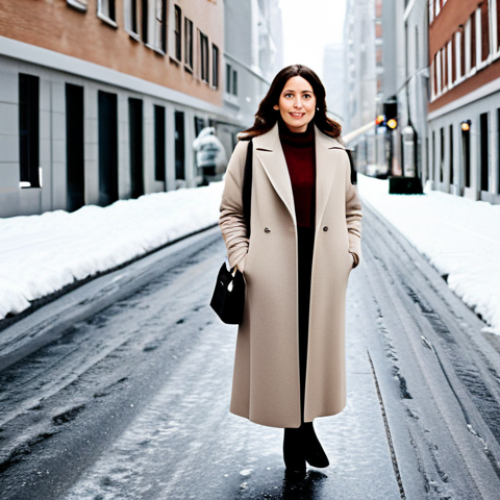 Home 17 **
"A woman wearing a neutral-toned knit long skirt, fully clothed, paired with a matching sweater and a long coat, safe for work. She is standing in a snow-covered urban street, appropriate content. Perfect anatomy, correct proportions, natural pose, professional photography, high quality, modest clothing, family-friendly."
**