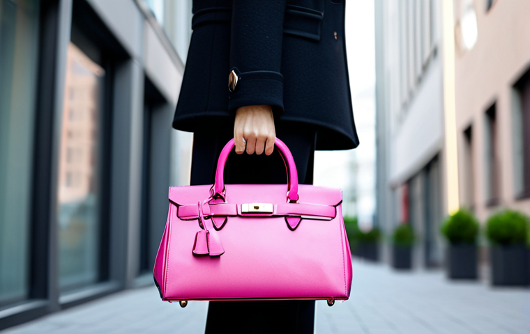 여성 데일리백 추천 - Colorful Statement Bag**
"A professional fashion blogger showcasing a vibrant pink handbag, fully c...